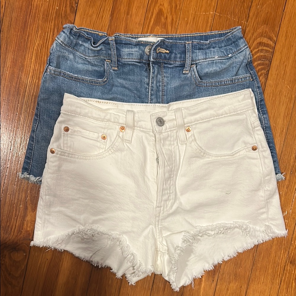 Denim & White Frayed Hem Women's Shorts